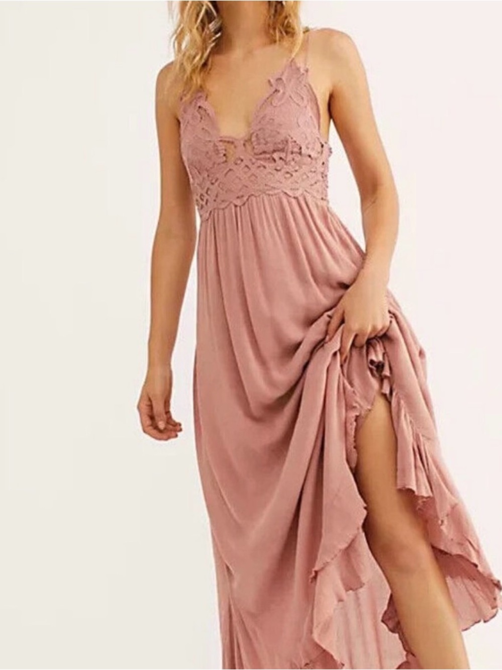 Free People Lace Backless Dress in Blush